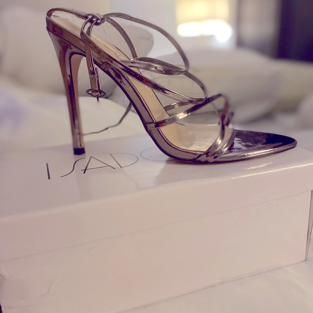 Isadora stiletto sandals in pewter. Size 8. Only worn once